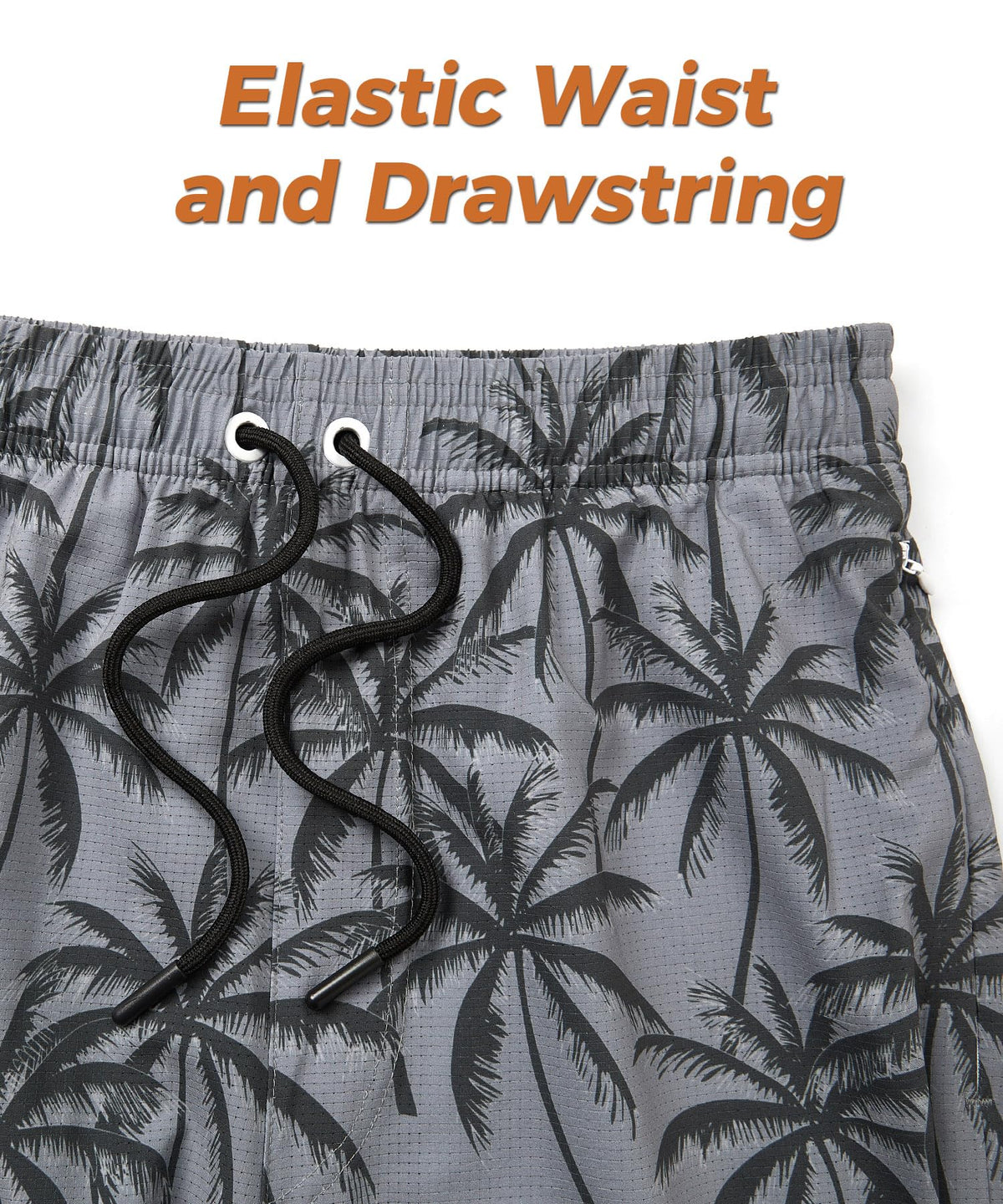ELETOP Men's Swim Trunks with Compression Liner Bathing Suit Beach Board Shorts with Zipper Pockets Coconut Tree Gray L