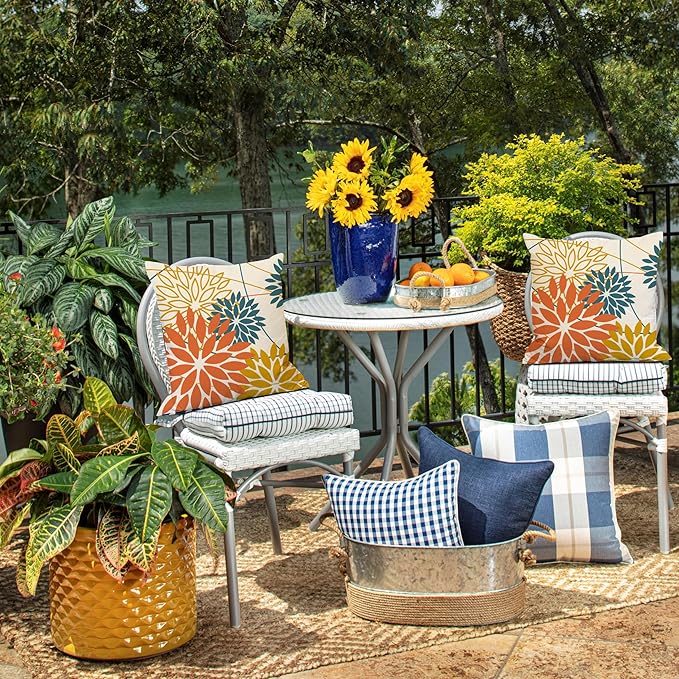 Orange and Yellow Floral Pillow Covers 20x20 Set of 2 Fall Outdoor Waterproof Decorative Throw Pillows Summer Pillowcovers Polyester Cushion Case Decor for Couch Patio Funiture Garden Porch 01Q20