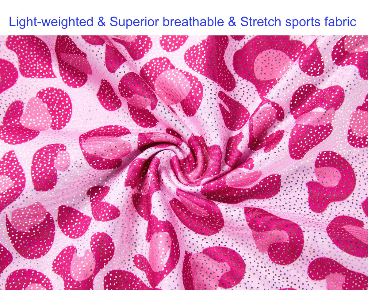 Domusgo Gymnastics Leotards for Girls 6-7 Years Old Shiny Pink Leopard