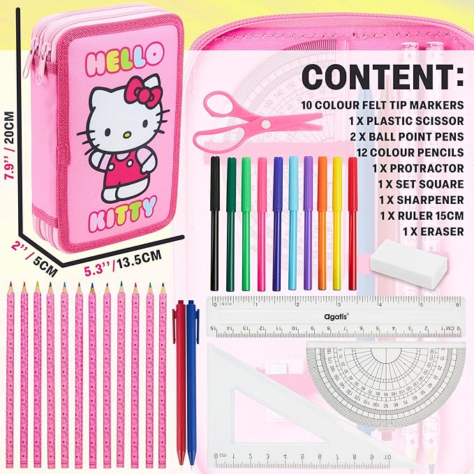 Hello Kitty Sanrio Pencil Case Kids Colored Pencils Markers Kawaii Kuromi Stationery Gifts for Kids (Multi Hello Kitty)