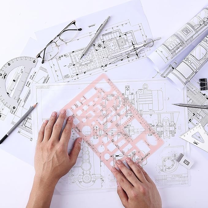 Mr. Pen- House Plan, Interior Design and Furniture Templates, Drafting Tools and Ruler Shapes for Architecture - Set of 3
