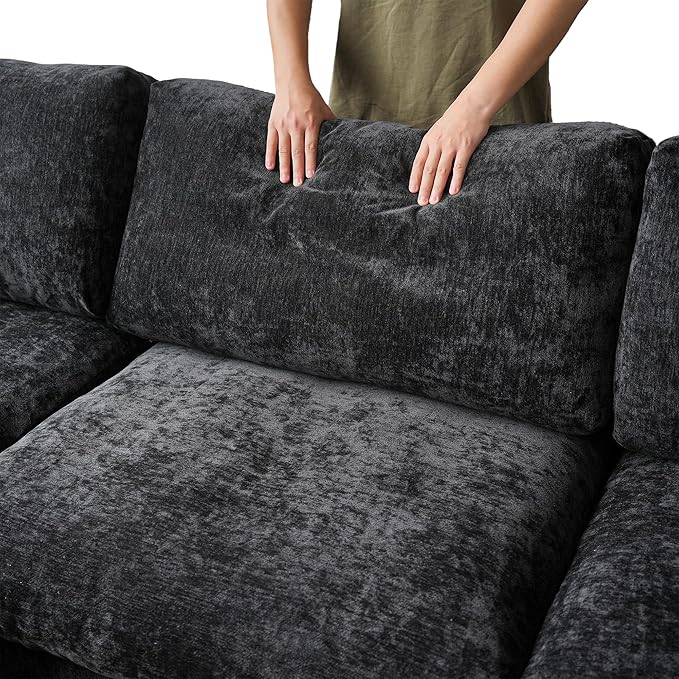 JACH U Shape Sectional Couches for Living Room, Modular Sofa with Chaise Ottomans, Cloud Sectional Couch, Sofa Covers Washable, Minimalist Couch for Living Room, Apartment, Black