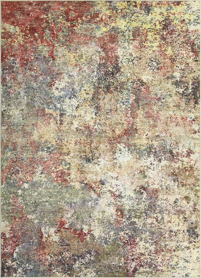 Washable Area Rug for Living Room: 6x9 Modern Abstract Neutral Soft Rug for Bedroom Dining Room No Slip Low Pile Carpet for Nursery Home Office - Red/Ivory