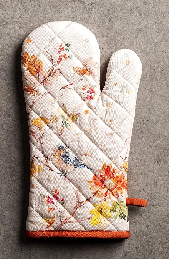Maison d' Hermine Oven Gloves 100% Cotton Oven Mitt 7" x 13" with Loop Heat Resistant BBQ Cooking Gloves for Thanksgiving Christmas Decorations Baking Handling Hot Pans (Pack of 1, Kelim - Prairie)