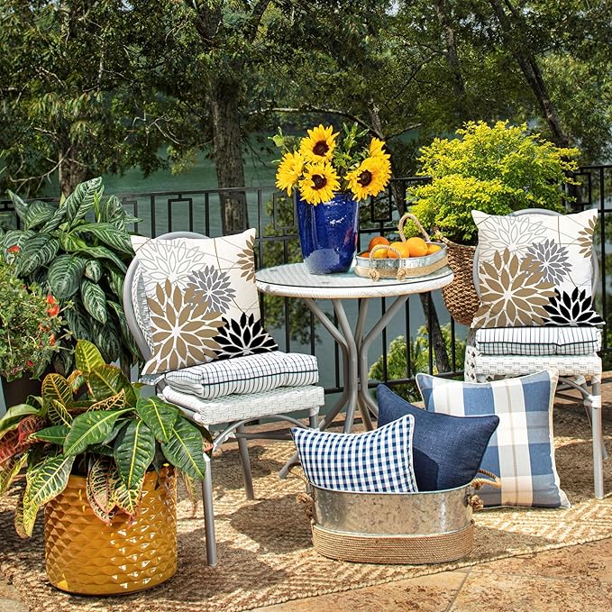 Brown and Black Floral Pillow Covers 18x18 Set of 2 Outdoor Waterproof Decorative Throw Pillows Summer Pillow Covers Polyester Cushion Case Decor for Couch Patio Funiture Garden Porch 01Y18