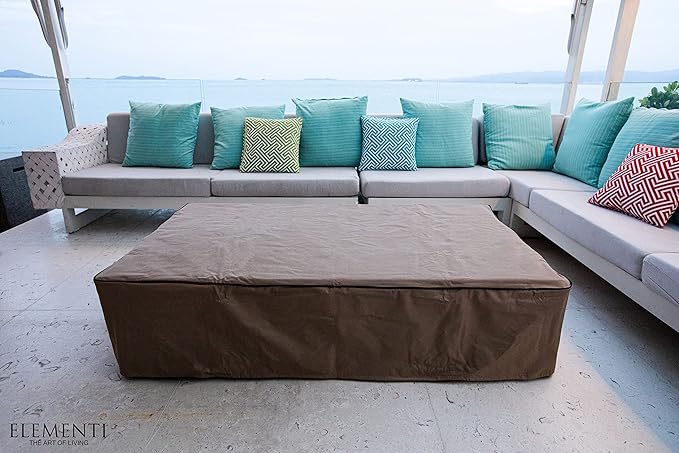 Elementi | Metropolis Gas Fire Pit Cast Concrete 56" Rectangular Fire Table, Outdoor Fire Pit Electronic Ignition | Canvas Cover, Lava Rock Included | Light Gray (Natural Gas)