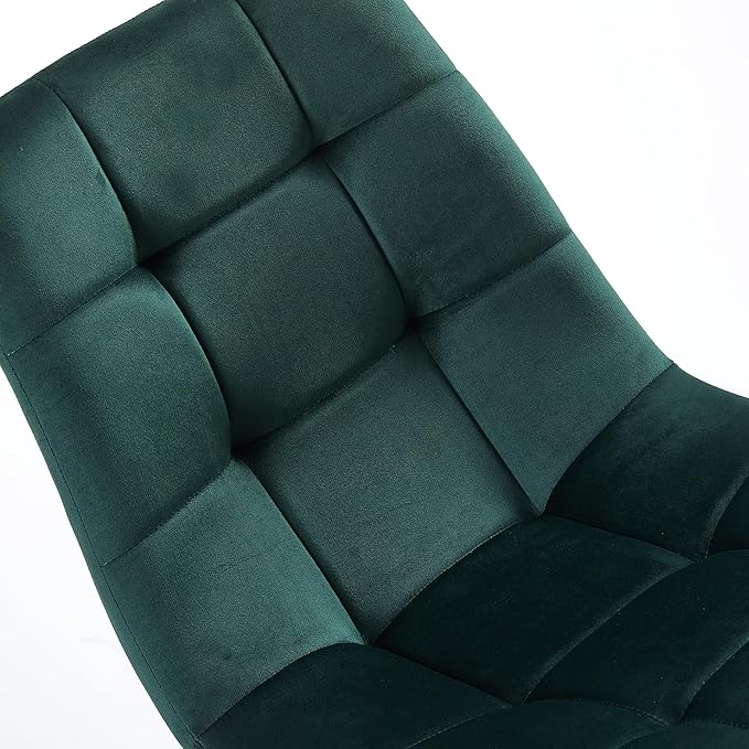 NORDICANA Forest Green Velvet Dinner Chairs Set of 4, Modern Armless Biscuit Tufted Dining Side Chairs with Metal Legs for Kitchen Living Room Vanity