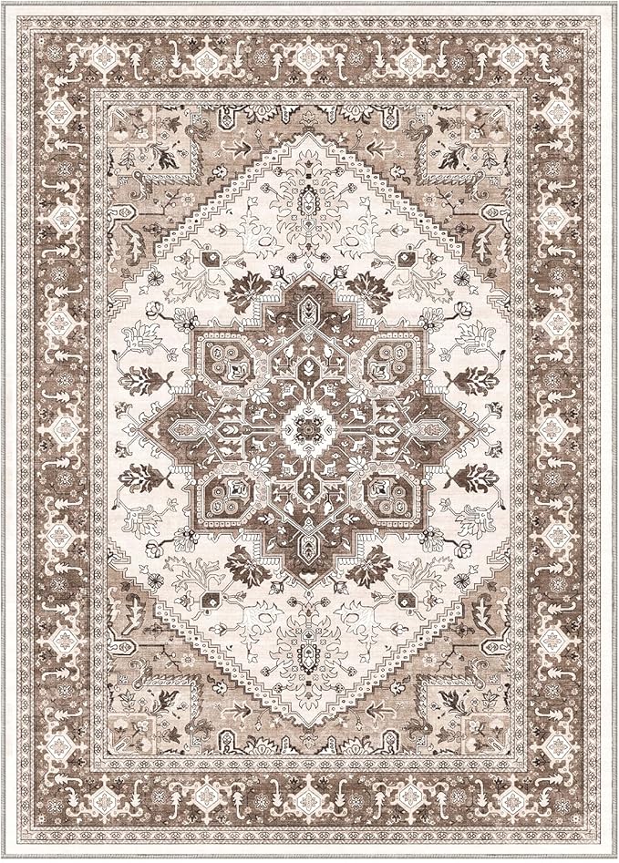 OPPODREAM Thin Area Rugs 9x12 Living Room, Washable Rugs 9x12 with Non Slip Backing, Faux Cashmere Low-Pile 9 x 12 Carpet, Khaki