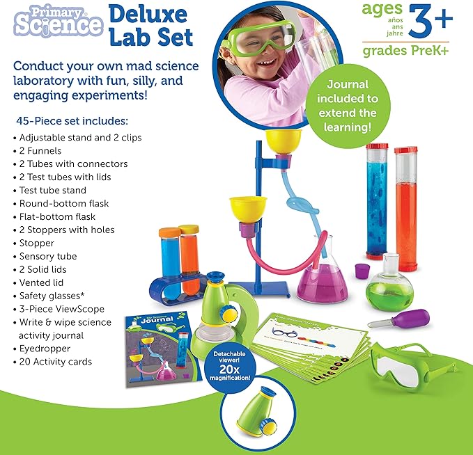 Learning Resources Primary Science Deluxe Lab Set - 45 Pieces, Ages 3+, Preschool Science Kit Toys, STEM Toys, Experiments for Kids