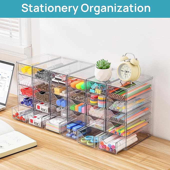 Vtopmart Acrylic Organizer with 30 Drawers, Desk Organizers and Accessories, Clear Makeup Organization, Dustproof Storage Drawers for Office Art Craft Supplies