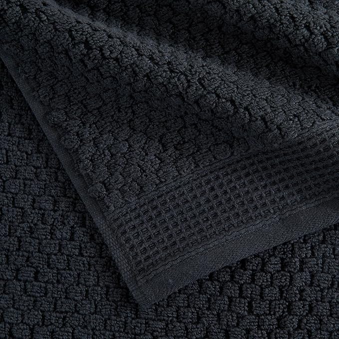 Belle Collection 6 Piece Waffle Textured 100% Cotton Towel Set | Super Soft Quick Dry Bath & Hand Towels | Decorative Washcloths for Bathroom (Black)