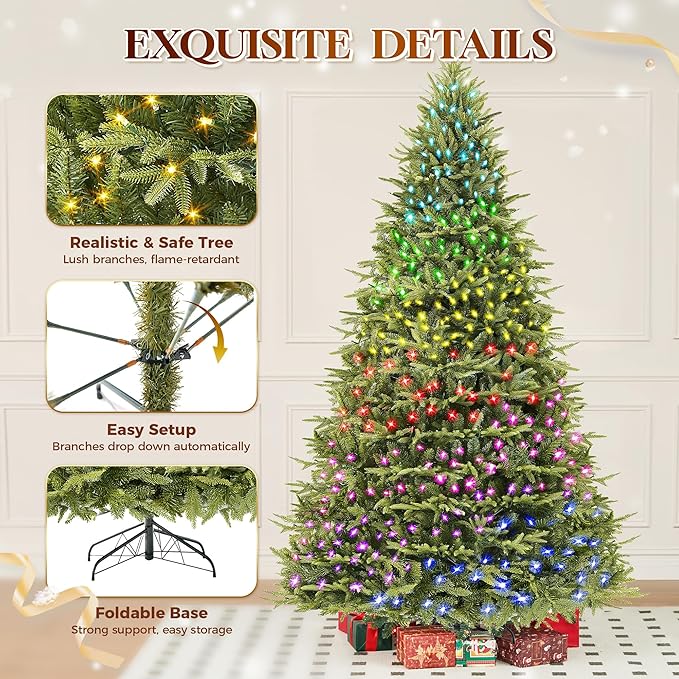 HOLLO STAR 12 ft Prelit Christmas Tree with 1800 LED Lights, App Control, Aspen Artificial Christmas Tree, Multi-Color RGBW Lights, 8334 PE & PVC Branch Tips, for Villa, Mall, Party