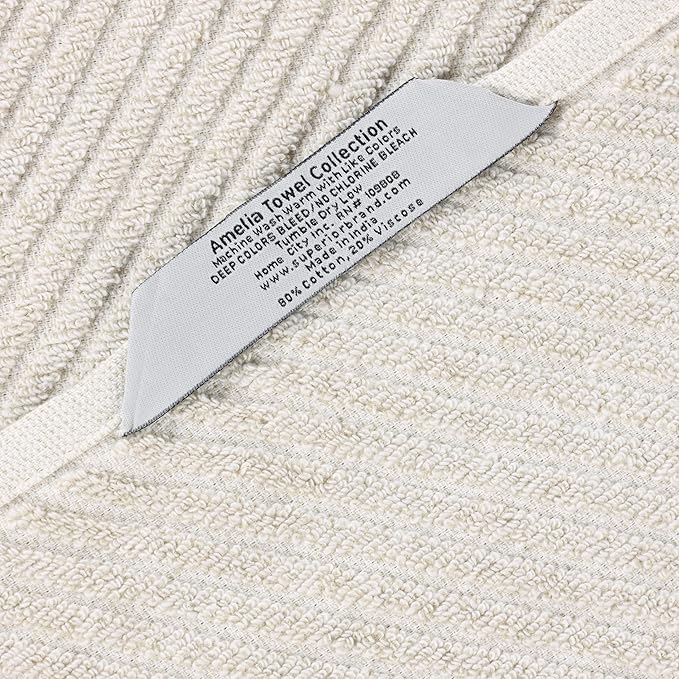 Superior Amelia Viscose Cotton Blend Medium Weight Towels, for Kitchen, Bathroom, Spa, Plush, Quick Dry, Ultra-Soft Towels, Bath Essentials, Ribbed Design, Absorbent Hand Towels, Set of 6, Beige