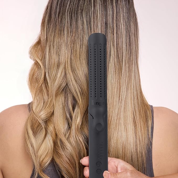 L'ANGE HAIR Le Duo Edge 360° Airflow Titanium Styler Blush | 2-in-1 Flat Iron Straightener & Curling Iron | 1” Wide Titanium Plates with Rounded Corners & Softly Beveled Edges (Black)