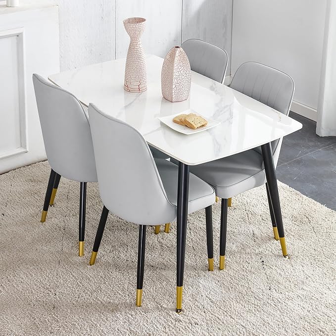 Dining Room Table Set for 4,Small Dining Table Set for 4, Sintered Stone Kitchen Table Top and Modern Chairs Set of 4 for Kitchen Dining Room, Small Space