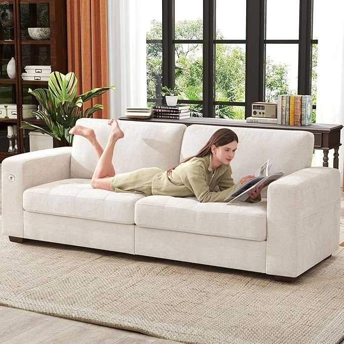 Ihanherry 89" Modern Sofa Cloud Couch, Chenille Deep Seat Sofa with Removable Cover for Living Room, Bedroom and Apartment, Beige