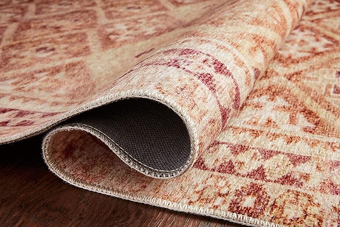 Loloi Layla Collection LAY-16 Natural/Spice 9'-0" x 12'-0" .13" Thick Area Rug, Soft, Durable, Vintage Inspired, Distressed, Low Pile, Non-Shedding, Easy Clean, Printed, Living Room Rug