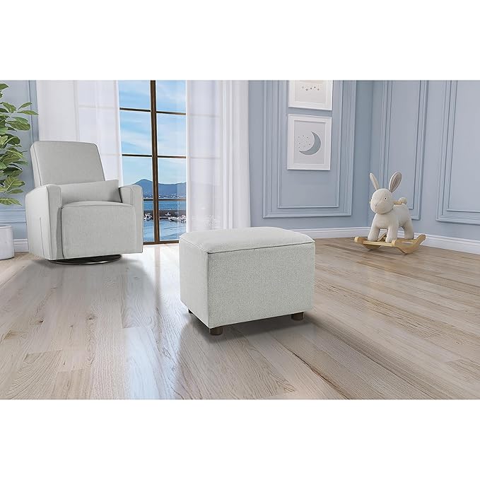Evolur Holland Upholstered Ottoman in Harbor, Foot Rest Stool for Nursing Moms, Tool-Free Assembly, Made for Every Décor