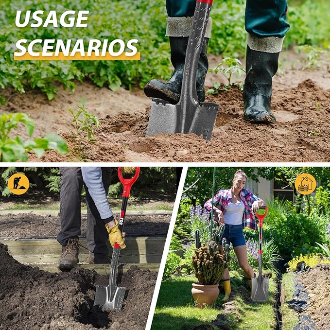 Garden Shovel Flat Spade Edge Shovels Trenching Spades with Fiberglass Handle for Gardening Lawn Edging,43 inches