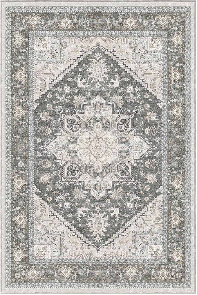 OPPODREAM Thin Throw Rugs 2x3, Small Washable Entryway Rugs 2 x 3 with Non Slip Backing, Low-Pile Faux Cashmere 2 x 3 Carpet, Greenish Grey