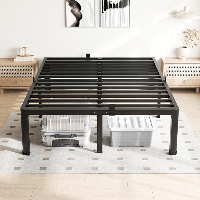 16 Inch King Size Bed Frame, 3500Lbs Heavy Duty Metal Platform with Round Corner Legs Mattress Slide Stopper, Steel Slat Support No Box Spring Needed, Noise Free, Non-Slip, Easy Assembly