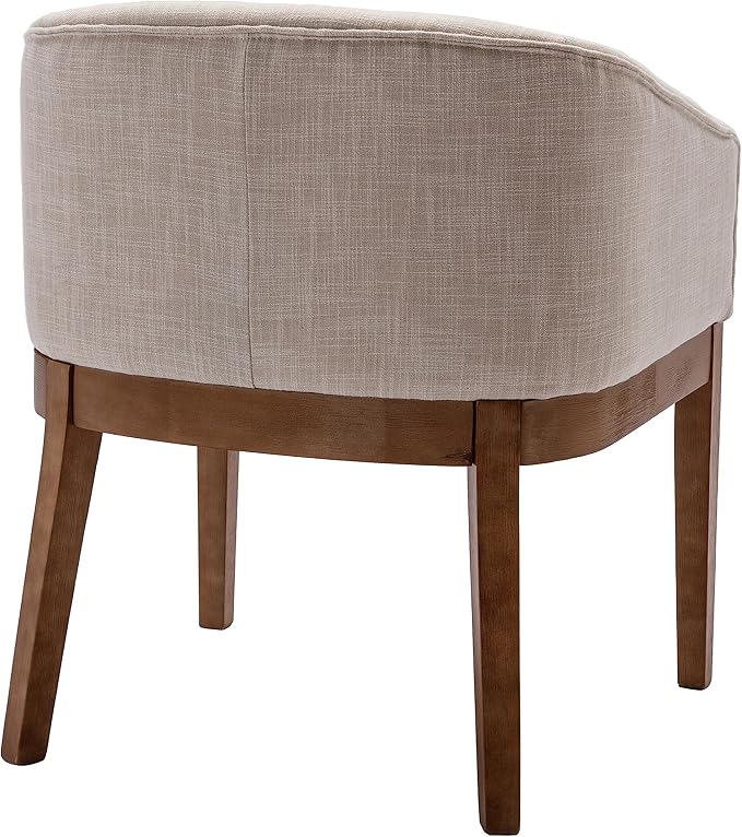Beige Dining Chairs Set of 2 Mid-Century Modern Dining Chairs, Linen Upholstered Kitchen Dining Room Chair Curved Backrest Dining Chair with Wood Legs, Beige