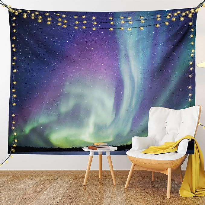 Ambesonne Aurora Borealis Tapestry, Exquisite Atmosphere Solar Starry Sky Calming Night Image, Wall Hanging for Bedroom Living Room Dorm Decor, 40" X 60", Dark Blue Mint Green