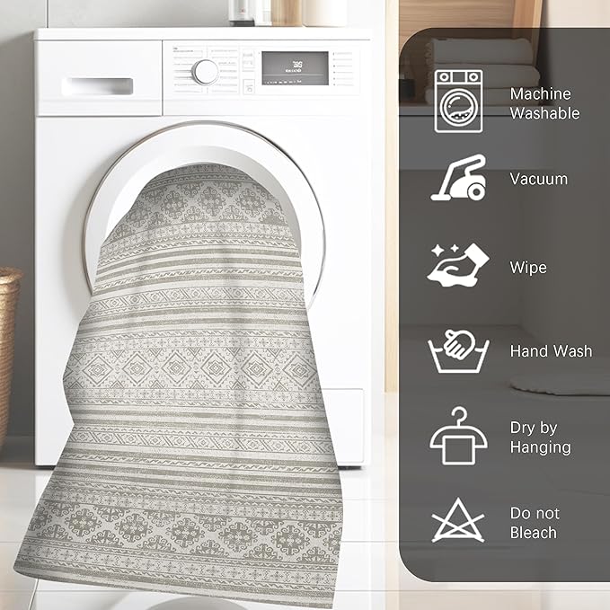 RUGSURE Washable Area Rugs 3' x 5 ' - 1/6 Thick - Moroccan-Inspired -Stain & Water Resistant Non-Slip - Resistant Rug for Living Room, Bedroom, Nursery, Pet & Child Friendly (Grey)
