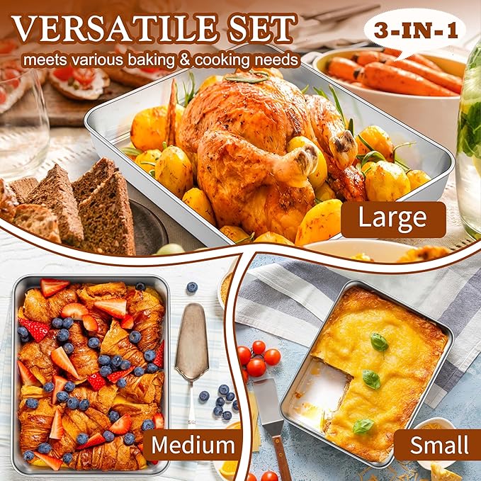 TeamFar Baking Pan Set of 3, 12.5"/10.5"/9.4" Stainless Steel Deep Cake Pan