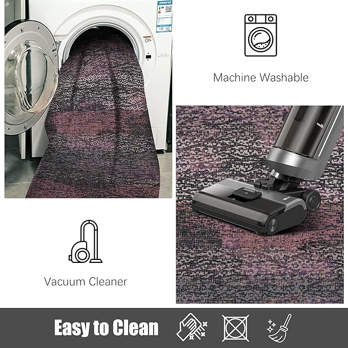 RUGSURE Washable Area Rug - 1/6 Thick - Stain & Water Resistant Non-Slip - Resistant Rug for Living Room, Bedroom, Nursery, Pet & Child Friendly, Vintage Charm Area Rugs (Burgundy, 8' x 10')