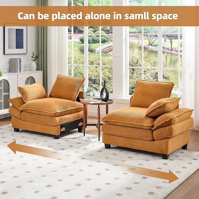 83" Loveseat Sofa, Cloud Couches for Living Room, Comfy Corduroy Couch with Deep Seat, Love Seat Couches for Bedroom, Apartment and Office, Easy Assemble for Small Space (Yellow)