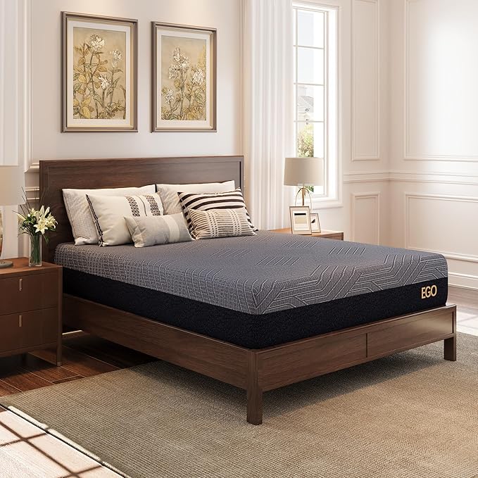 EGOHOME 10 Inch Full Mattress, Copper Gel Cooling Memory Foam Mattress for Back Pain Relief,Therapeutic Double Mattress Bed in a Box, Made in USA, CertiPUR-US Certified, 54x75x10 Black