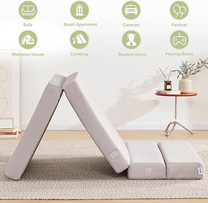 Folding Sofa Bed Foldable Futon Couch Bed 4Inch Sleeper Floor Sofa for Adults, Camper, Guest, with Headrest, Breathable & Washable Cover (Twin)