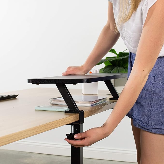 VIVO Black Clamp-on Small 26 inch Ergonomic Desk Shelf, Single Computer Monitor Stand Riser - Desk Organizer Holds 1 Screen or Laptop STAND-SHELF24B