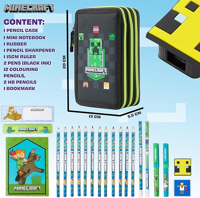 Minecraft Kids Pencil Case Stationery Pens Colored Pencils Notebook School Supplies Gamer Gifts for Boys