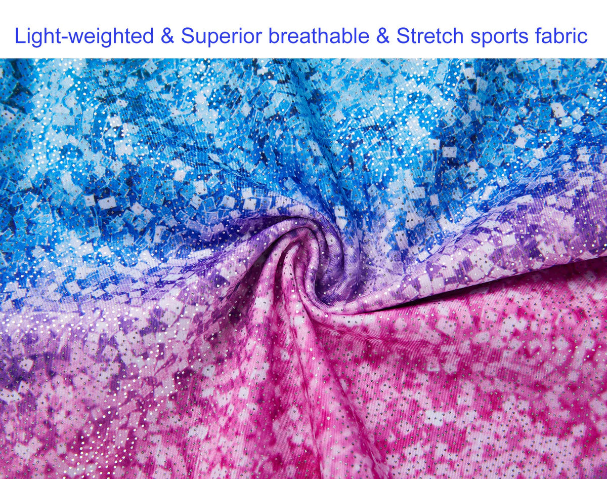 Domusgo Girls Gymnastics Leotards Size 5-6 Years Old Sparkly Gradient Stripe Unitards with Shorts