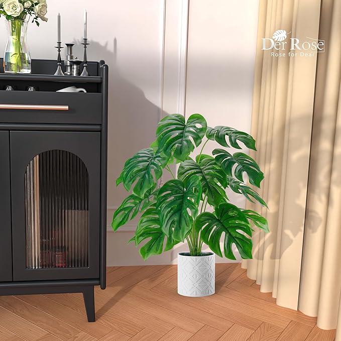 Der Rose Artificial Plants Indoor Large 28'' Fake Monstera Faux Potted Plants Indoor Tall for Home Farmhouse Bedroom Living Room Decor