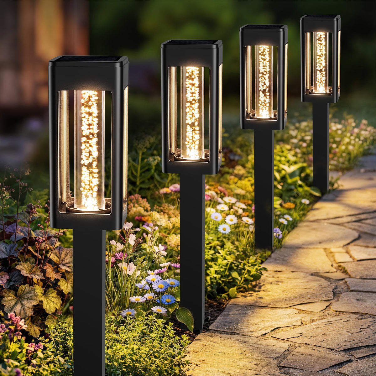 Brizled Solar Pathway Lights Outdoor, 6 Pack Bright Glowing Bubble LED Solar Lights Outdoor Garden Lighting, Waterproof Landscape Lighting for Outside Yard Path Lawn Walkway Driveway Decor, Warm White