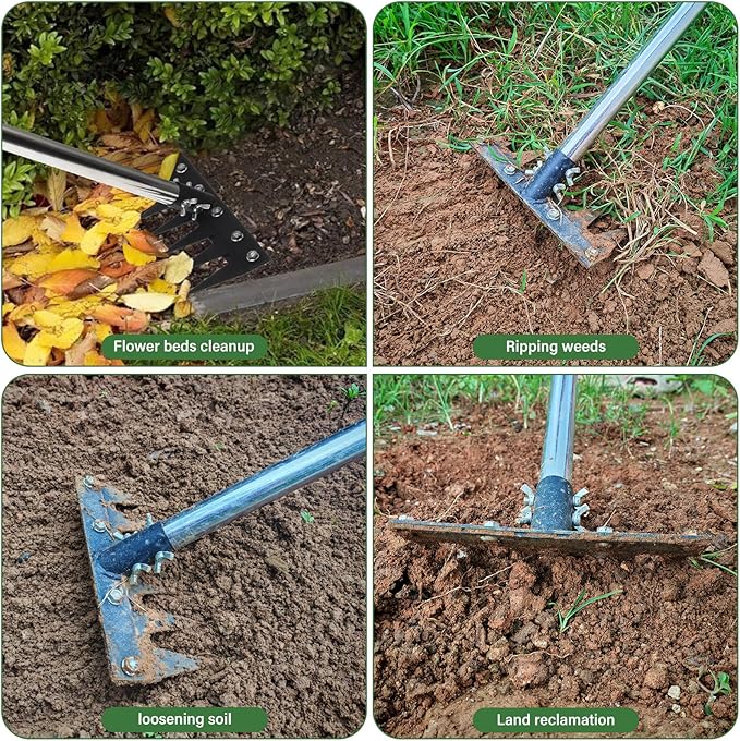 Weeding Rake Tool, Garden Weed Puller with Detachable Long Handle, 62 Inch Heavy Duty Hand Weed Remover Tool for Lawn, Yard, Atio and Backyard (5 Tines)