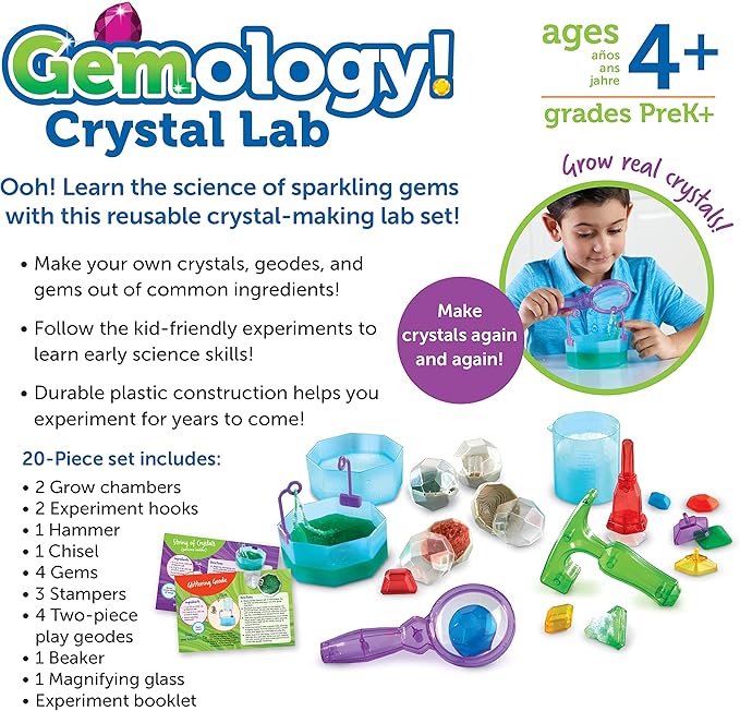 Learning Resources Gemology! Crystal Lab - 20 Pieces, Ages 4+ STEM Toys, Early Science, Science Kit for Kids, Fun Gifts for Kids