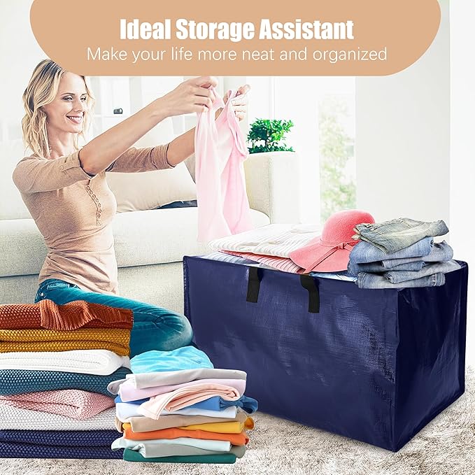 Heavy Duty Moving Bags with Backpack Straps and Strong Handles, Alternative to Moving Boxes and Storage Totes for Dorm Room Essentials, 6 Pack, Blue