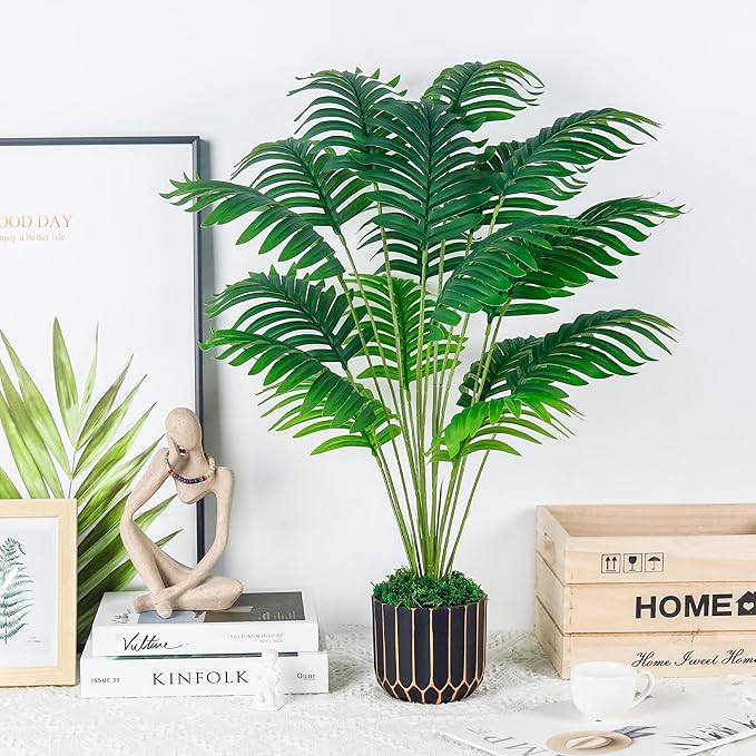 Der Rose Fake Plants Tall 28'' Artificial Palm Tree Faux Plants Indoor for Living Room Home House Decor