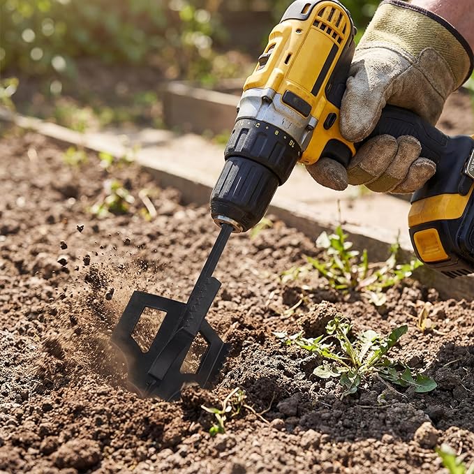 Garden Groomer 4-in-1 Soil Tiller & Auger—Cultivate, Loosen, Weed, and Drill in Garden Beds Or Planter Boxes. 3/8" Hex-Drive Drill Attachment for Effortless Gardening.