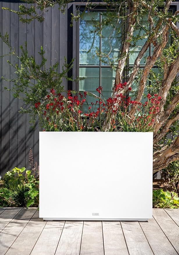 Veradek Block Series Span Plastic Planter - Tall Rectangular Planter for Indoor or Outdoor Patio/Porch | Durable All-Weather with Removable Insert Bucket | Modern Design for Plants, Flowers, Garden