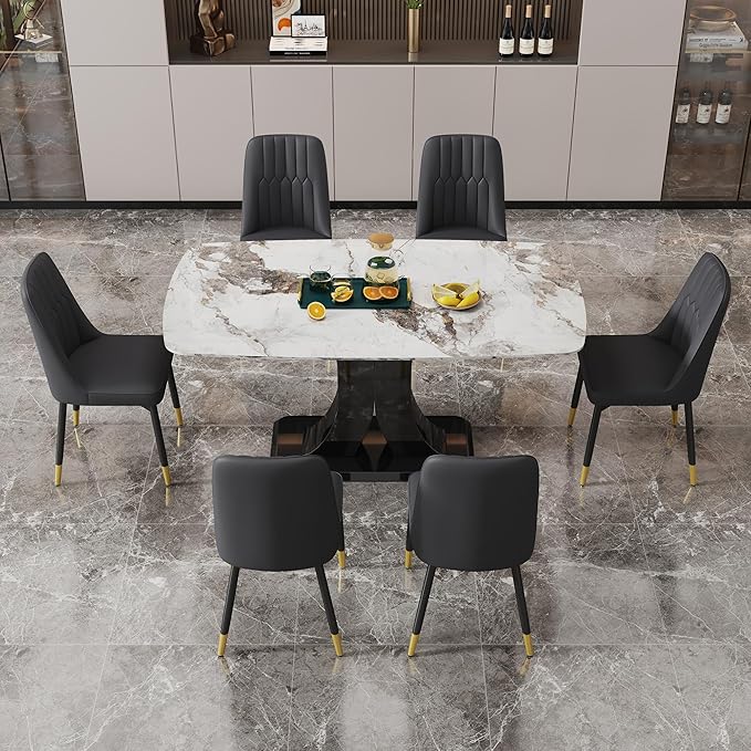 Dining Chairs Set of 8,Modern Dining Chairs, Equipped with PU Leather Backrest Cushions and Black Metal Legs, Suitable for Restaurants, Kitchens, and Bedrooms Dining Room Chairs