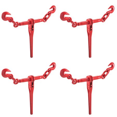 9215LBS 3/8\" – 1/2\" Ratchet Binders 9,215 LBS Secure Working Load, G70 Hooks and Adjustable Length, for Grade 70-80 Chains, Tie Down, Hauling, Towing, 4-Pack, Red