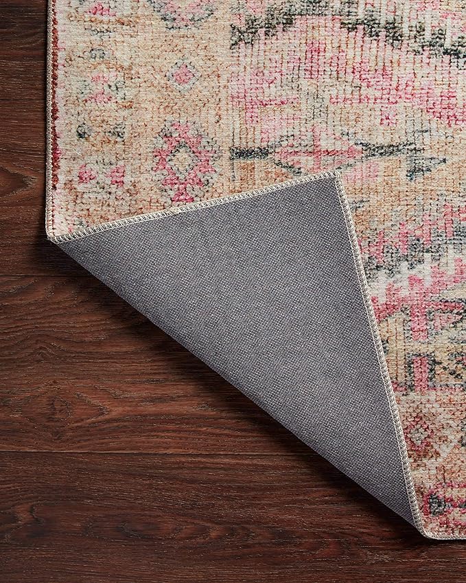 Loloi Layla Collection LAY-17 Pink/Lagoon 9'-0" x 12'-0" .13" Thick Area Rug, Soft, Durable, Vintage Inspired, Distressed, Low Pile, Non-Shedding, Easy Clean, Printed, Living Room Rug