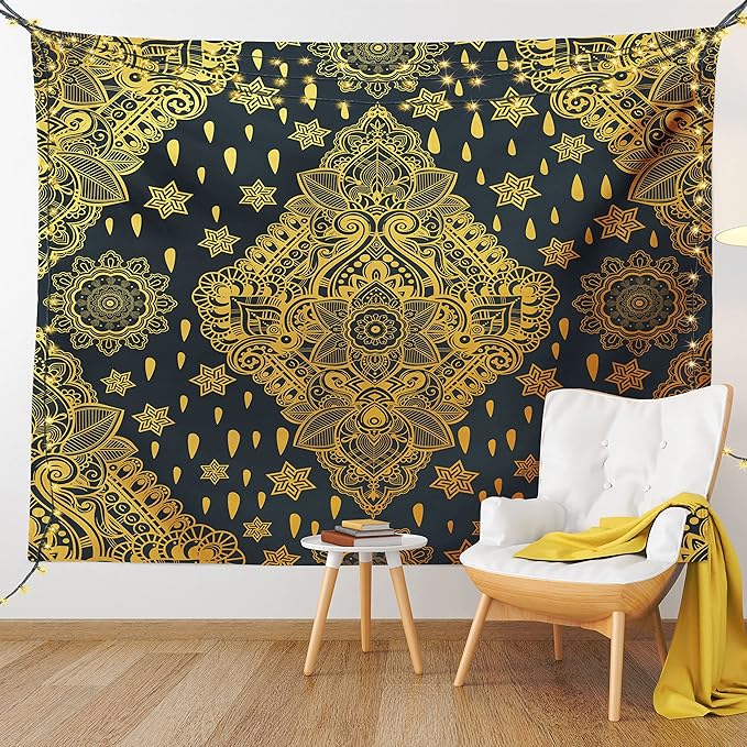 Ambesonne Mandala Tapestry Twin Size, Bohemian Paisley Ornament Tattoo Vintage Design Print, Wall Hanging Bedspread Bed Cover Wall Decor, 68" X 88", Charcoal Grey