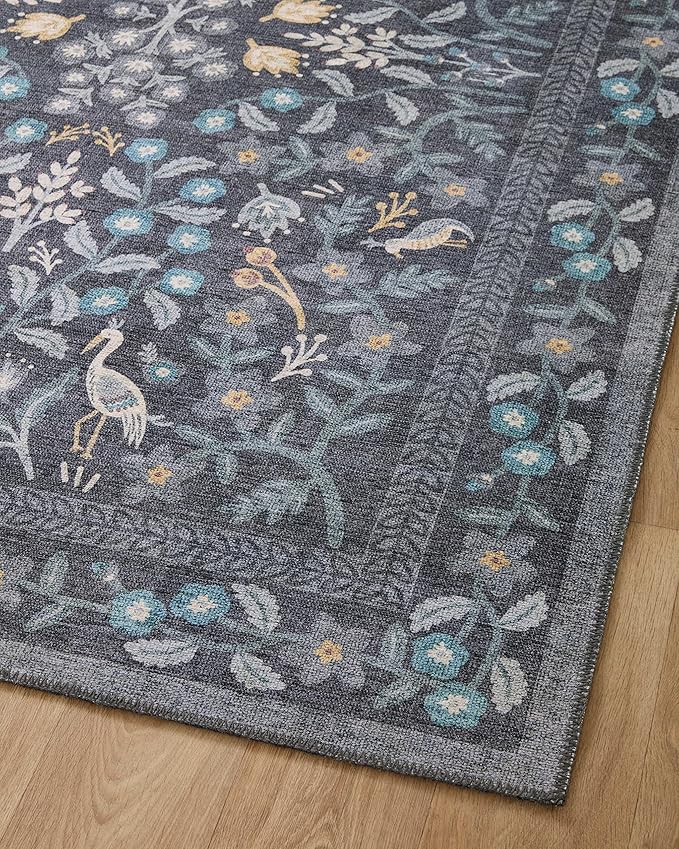 Loloi Rifle Paper Co. Maison Collection MAO-01 Nightingale Black 7'-6" x 9'-6", .19" Pile Height, Area Rug