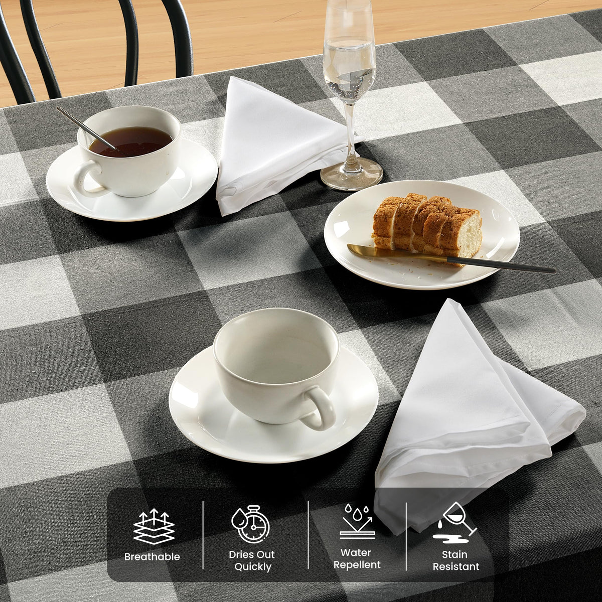 LANE LINEN 60 x 120 Inch Plaid Tablecloth Rectangle - Stain Resistant, Spillproof and Washable Gingham Table Cloth for Outdoor Picnic, Kitchen and Holiday Dinner, Black and White